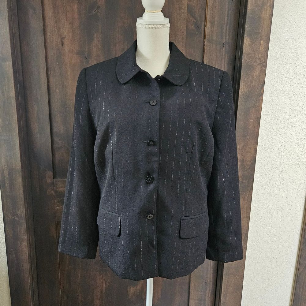 Karen Scott Black/Silver Pinstripe Blazer